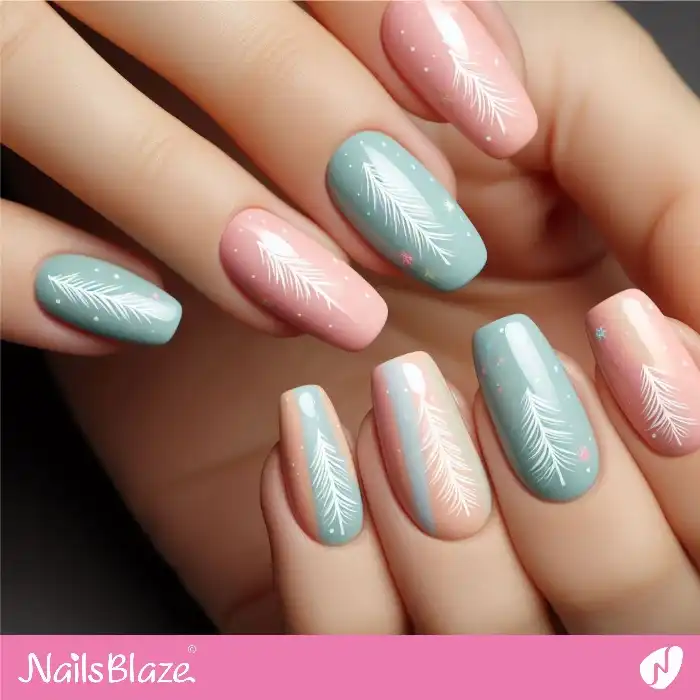 Snowy Pastel Nails with Christmas Trees | Winter - NB1280